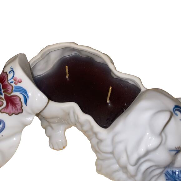 Vtg ELIZABETH ARDEN Floral Kitten Scented Candle Double Wick Two Piece Porcelain - Picture 10 of 16